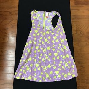 Purple and green sequin dress.